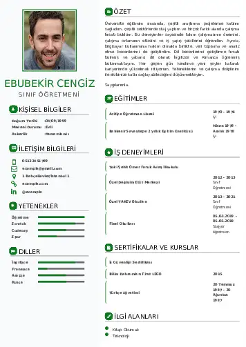 Sınıf Öğretmeni Cv Örnekleri cv indir